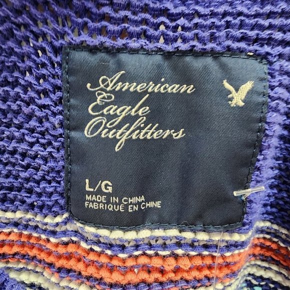 American Eagle Outfitter Blue & Red Cotton Blend Knit Sweater Size M/L - Picture 7 of 9